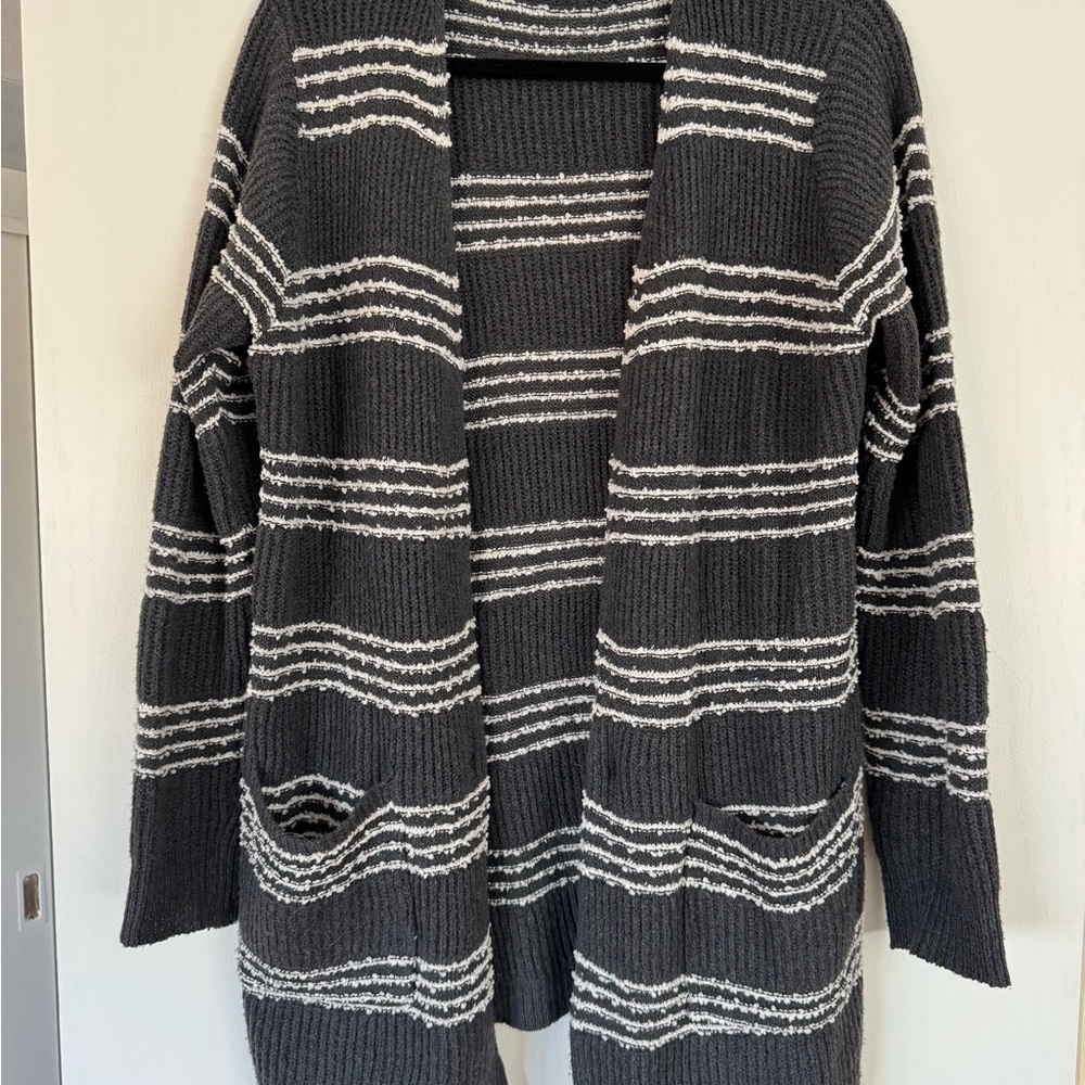 Striped Open-Front Cardigan